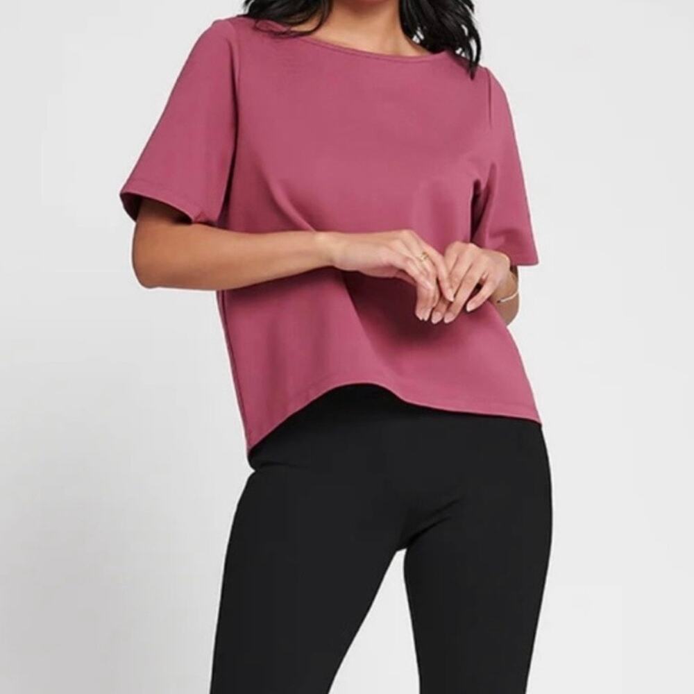 Beta Brand Women’s Boxy Short Sleeve High Low Top XL Burgundy Ponte Knit